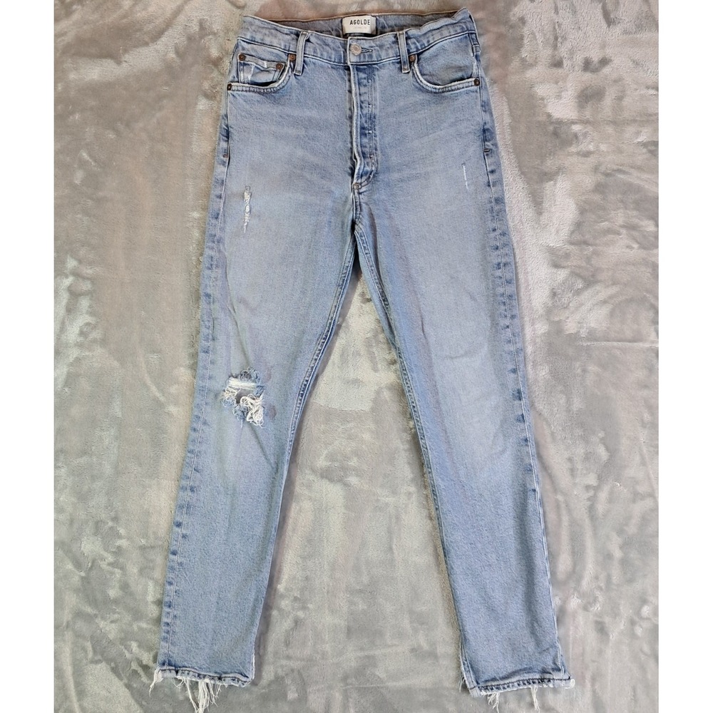 AGOLDE Nico High Rise Slim Jeans Sz 27 Light Wash Distressed Raw Hem A093B-3002